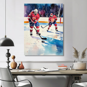 Red Hockey Players In Canada I - Sport Hockey Canvas Wall Art